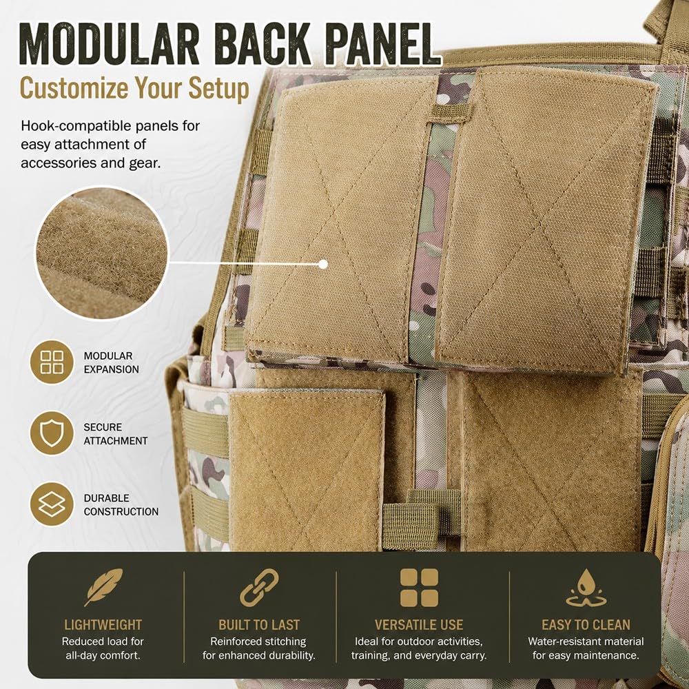 Gilet Molle Outdoor Regolabile con Tasche Multifunzione, Tessuto Resistente 600D, Gilet Leggero per Escursionismo, Campeggio E attività All'Aperto