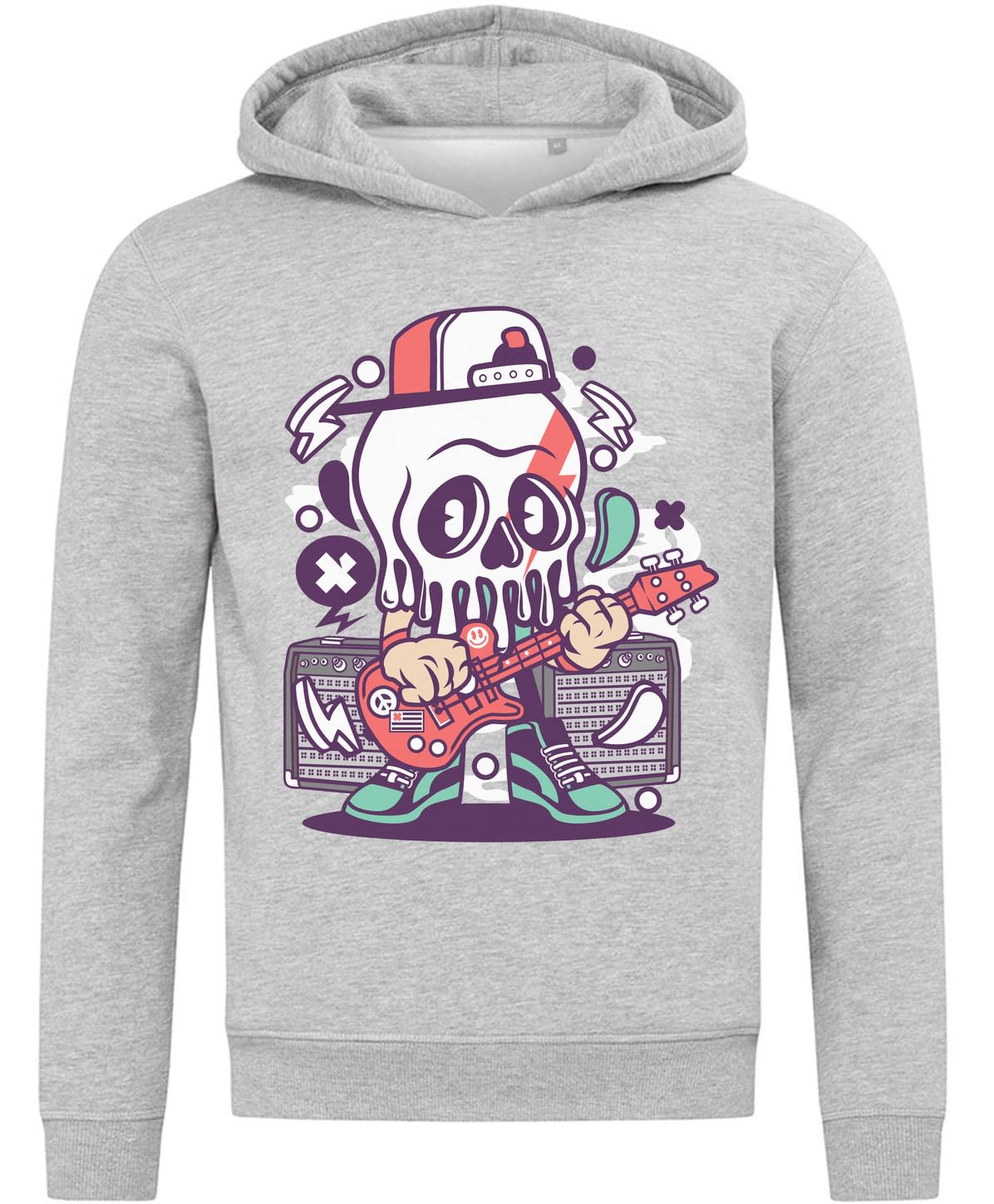'I Love Rock' bluza z kapturem do gitary elektrycznej bluza z kapturem mieszanka bawełny szara