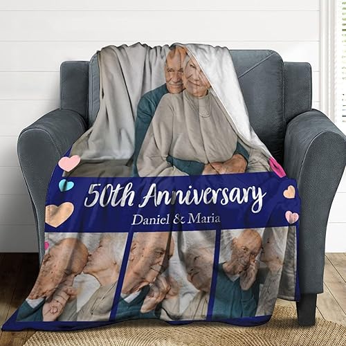 Miniatura 2 de Manta personalizada de aniversario, manta personalizada con foto y nombre para pareja, 40, 50, 60, boda, para el abuelo de parte del nieto, nieta,