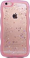 Vista 123 de Qokey para iPhone 14 Plus Funda de 6.7" con diseño de borde ondulado rizado, transparente, con purpurina, brillo, estrellas, brillante, lindo