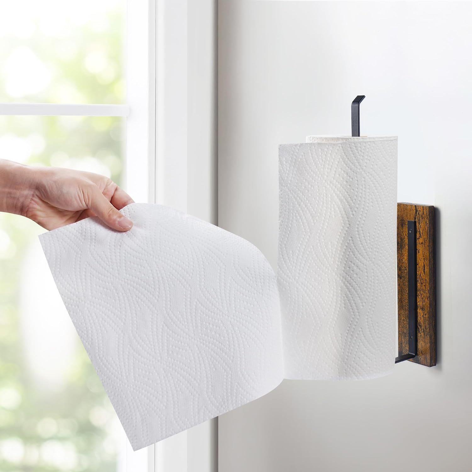 Magnetic Paper Towel Holder,Wood Farmhouse Heavy Duty Strong Magnet Backing for Toolbox,Grill,Microwave,Fridge,Garage - Fit for Large Size of Paper Towel Roll image 3