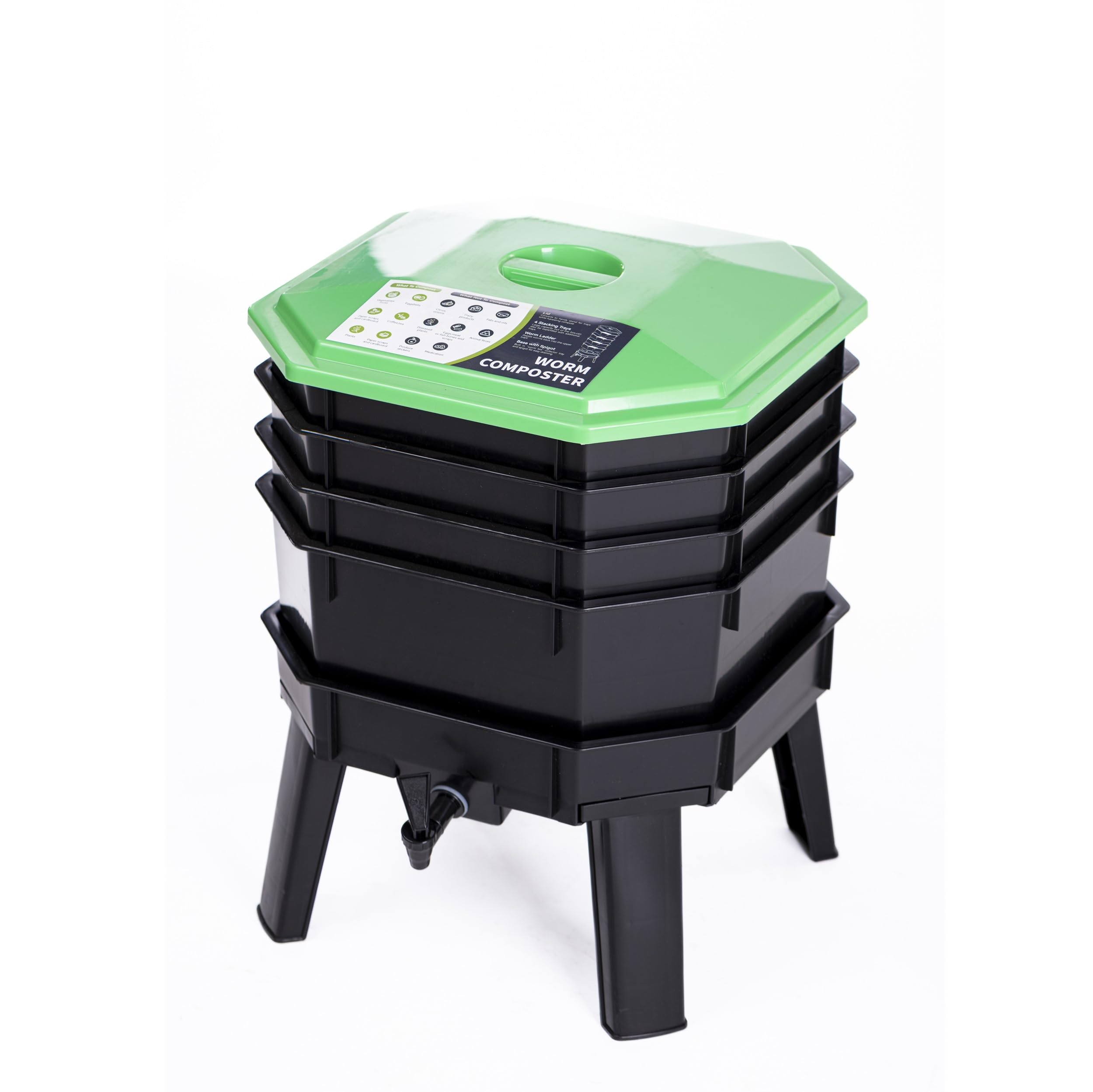Garden Gear Worm Composter 4 Tier Vermicompost Bin with Tap and Worm Tea Reservoir Indoor Outdoor Kitchen Waste Recycling 40 x 40 x 52cm