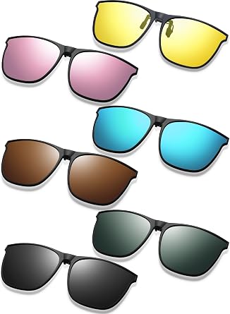Weewooday 6 Pairs Large Polarized Clip on Sunglasses UV Protection Driving Clip on Sunglass Colorful Flip Frame Glasses for Women Men Eyeglasses