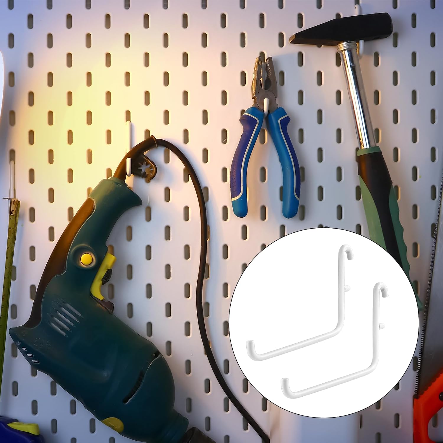 24 Pcs 3.7 x 2.4 Inches Pegboard Hooks, Compatible with Skadis Peg Board, Long L Shape Peg Board Hooks for Hanging, Pegboard Accessories, for Home Office Storage Tool