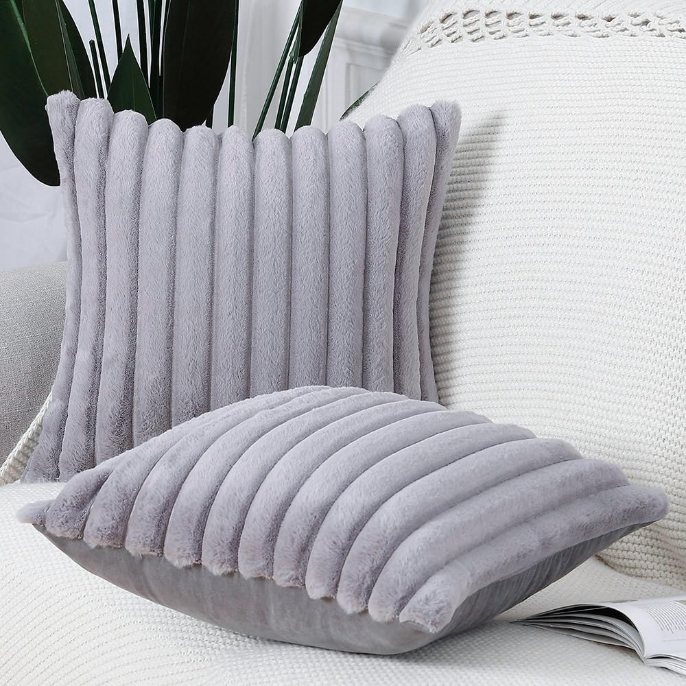 Madizz Set of 2 Faux Fur Decorative Cushion Covers 26x26 inch, 65x65 cm - Image 3