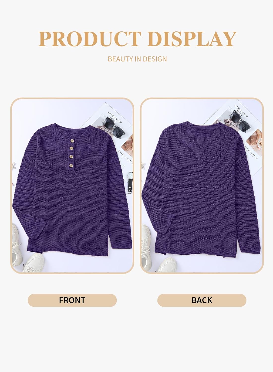 Eytino Womens Plus Size Sweaters Casual Long Sleeve Loose V Neck Button Henley Tops Pullover Knit Jumpers,(1X-5X) - Image 4