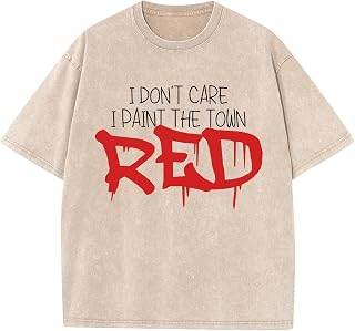 I Don't Care I'll Paint The Town Red Cat Shirts Merch Unisex Washed Vintage Soft Cotton Crew Neck T-Shirt