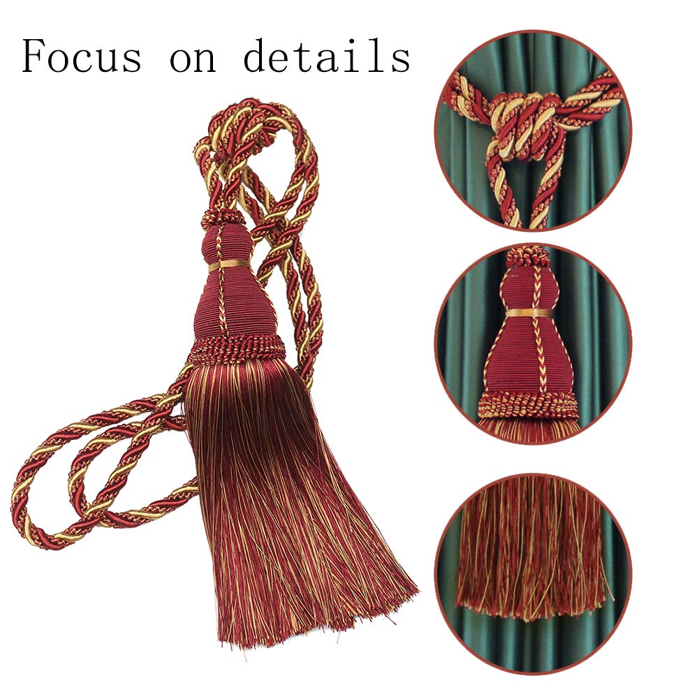 Alzapaños para Cortinas Elegantes alzapaños con borlas de Lujo Hechos a Mano for decoración del hogar y la Oficina(Red,1pcs)