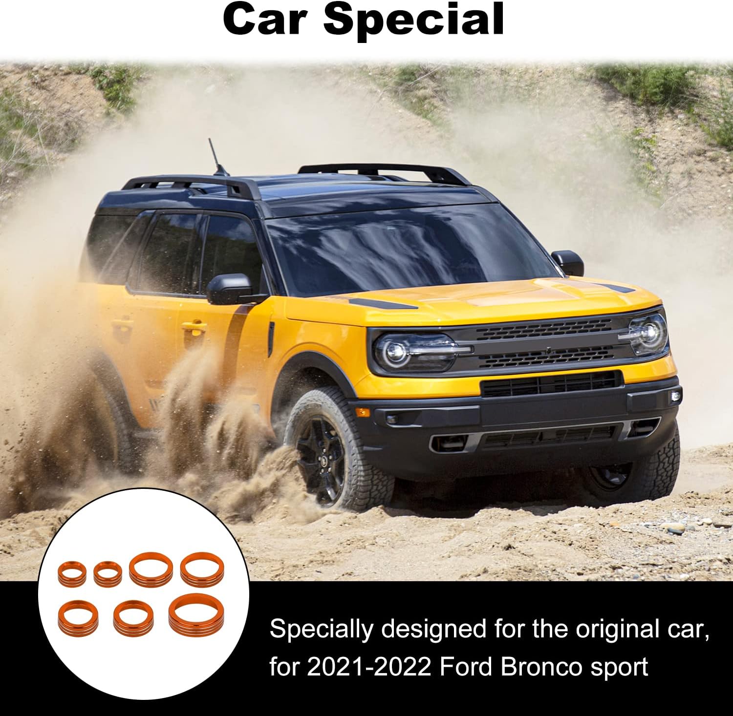 JWWY Air Conditioner Headlight Switch Knob 4WD Wheel Drive Trailer Gear Shift Switch Knob Cover for 2021-2025+ Ford Bronco Sport Accessories Aluminum Alloy 7PCS Orange（Don't fit Bronco） image 5