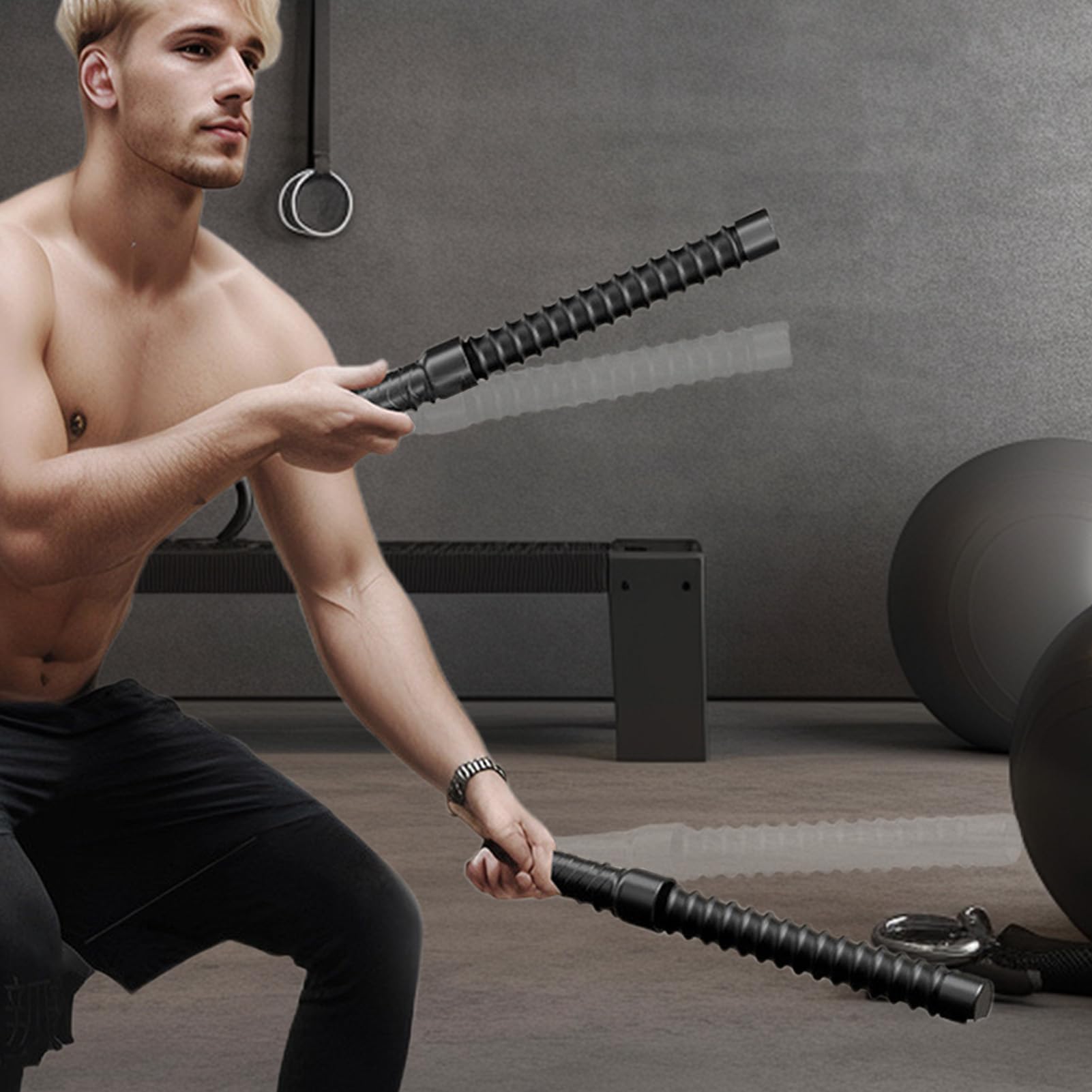 Battle Rope, 2pcs Seillose Kampfseile, Seilfreie Schlachtseile, Professionelles Tragbares Schwarzes Trainingsseil, Tragbares Schwarz-Training-Seil Für HIIT, Kraft Und Low- Cardio-Training, 40cm