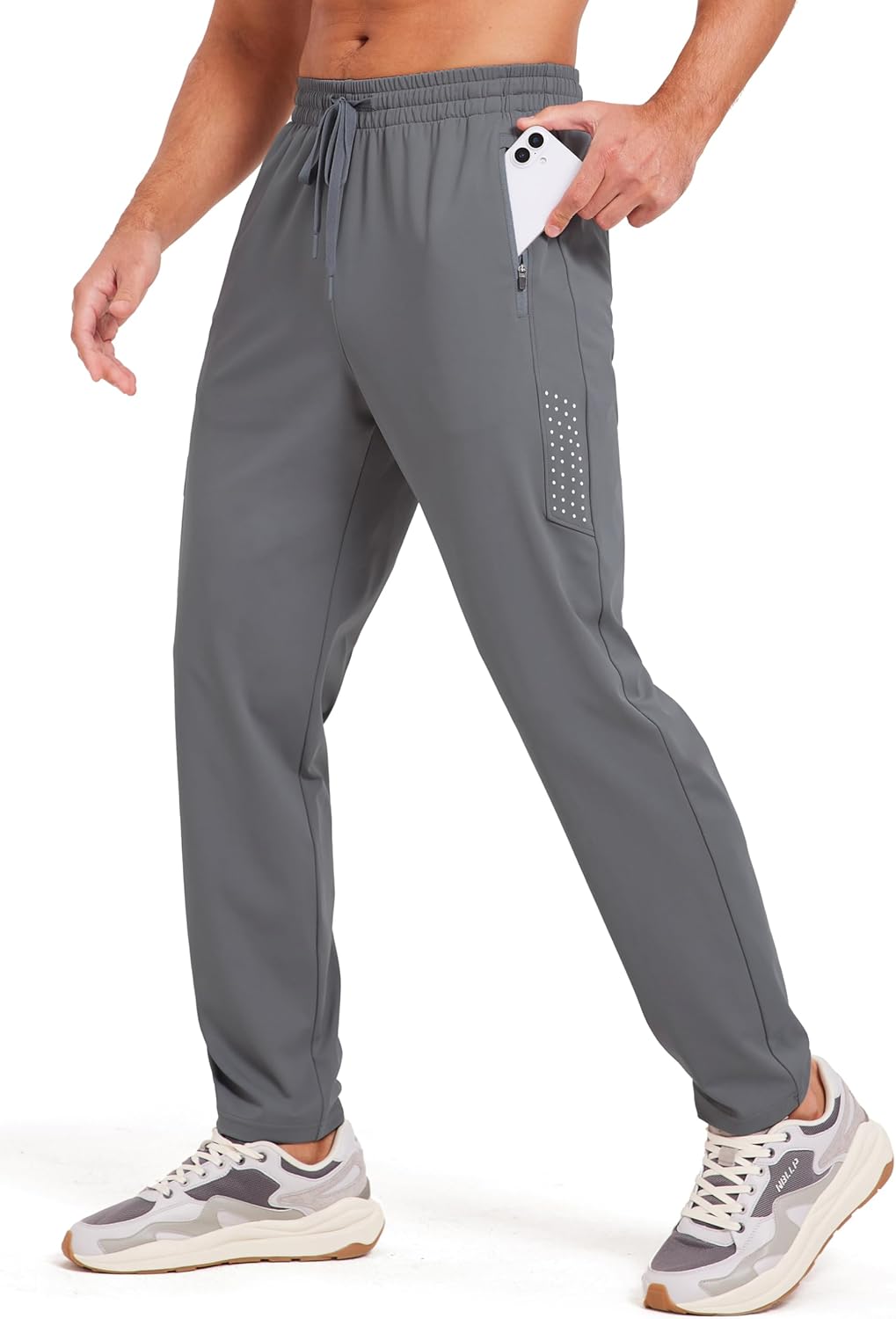 Men's Athletic Joggers Pants Stretch Tapered Casual Track Pants Elastic Waist Workout Jogging Sweatpants Zip Pockets