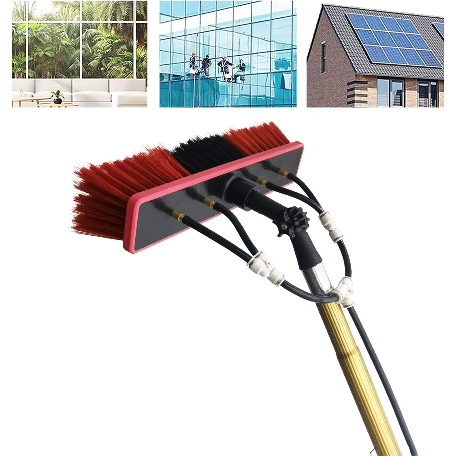 OLSKFUH Extendable Window Cleaning Kit - Solar Panel Cleaning Equipment With Water Fed Telescopic Brush & Glass Cleaning Brush For Effortless Streak-Free Shine,55cm Brush Head-8M/27FT