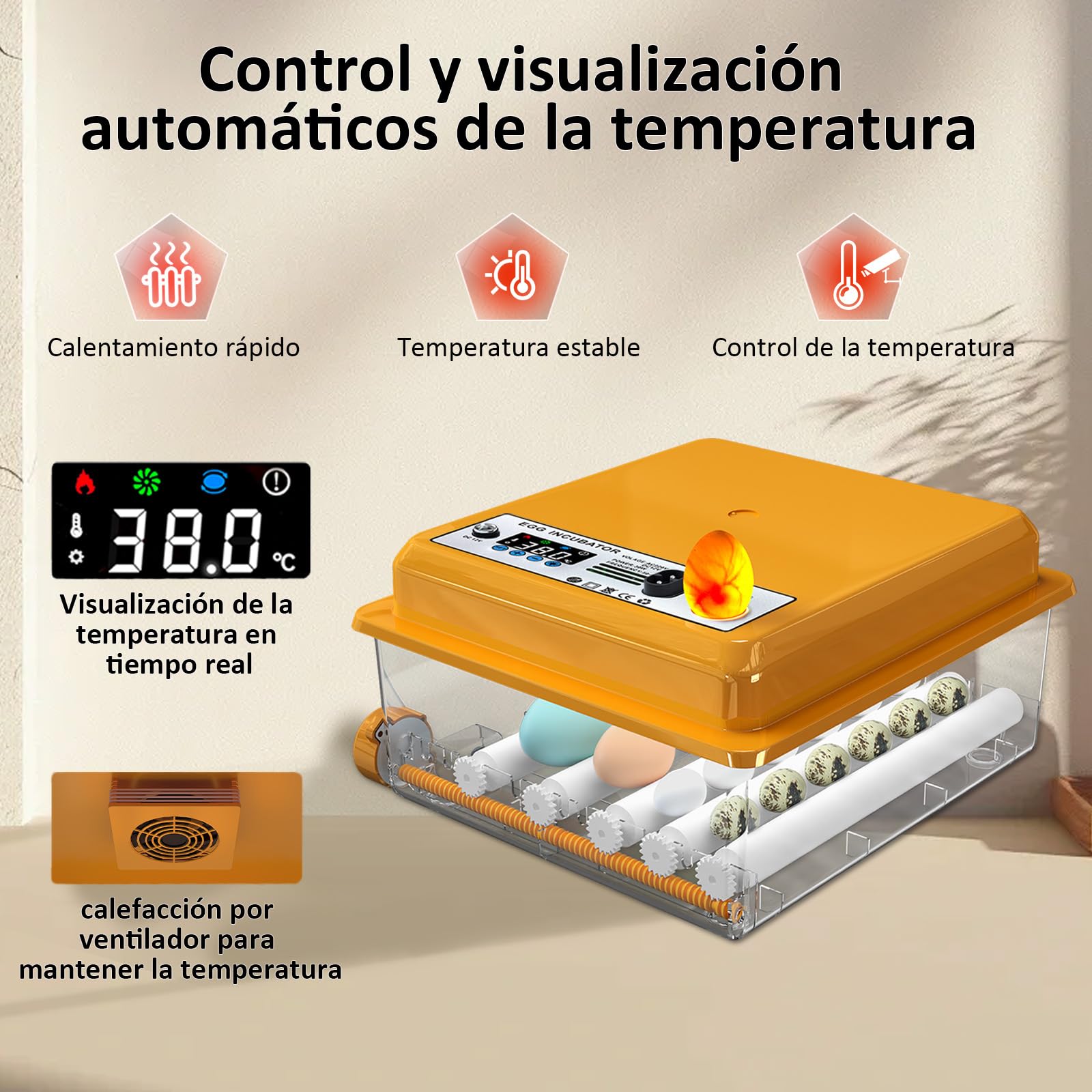 Incubadora Huevos Gallina con Control de Temperatura y Rotación Automática para 16 Huevos, Incubadora de Huevos Automática con Rodillos Ajustables y Adición Automática de Agua