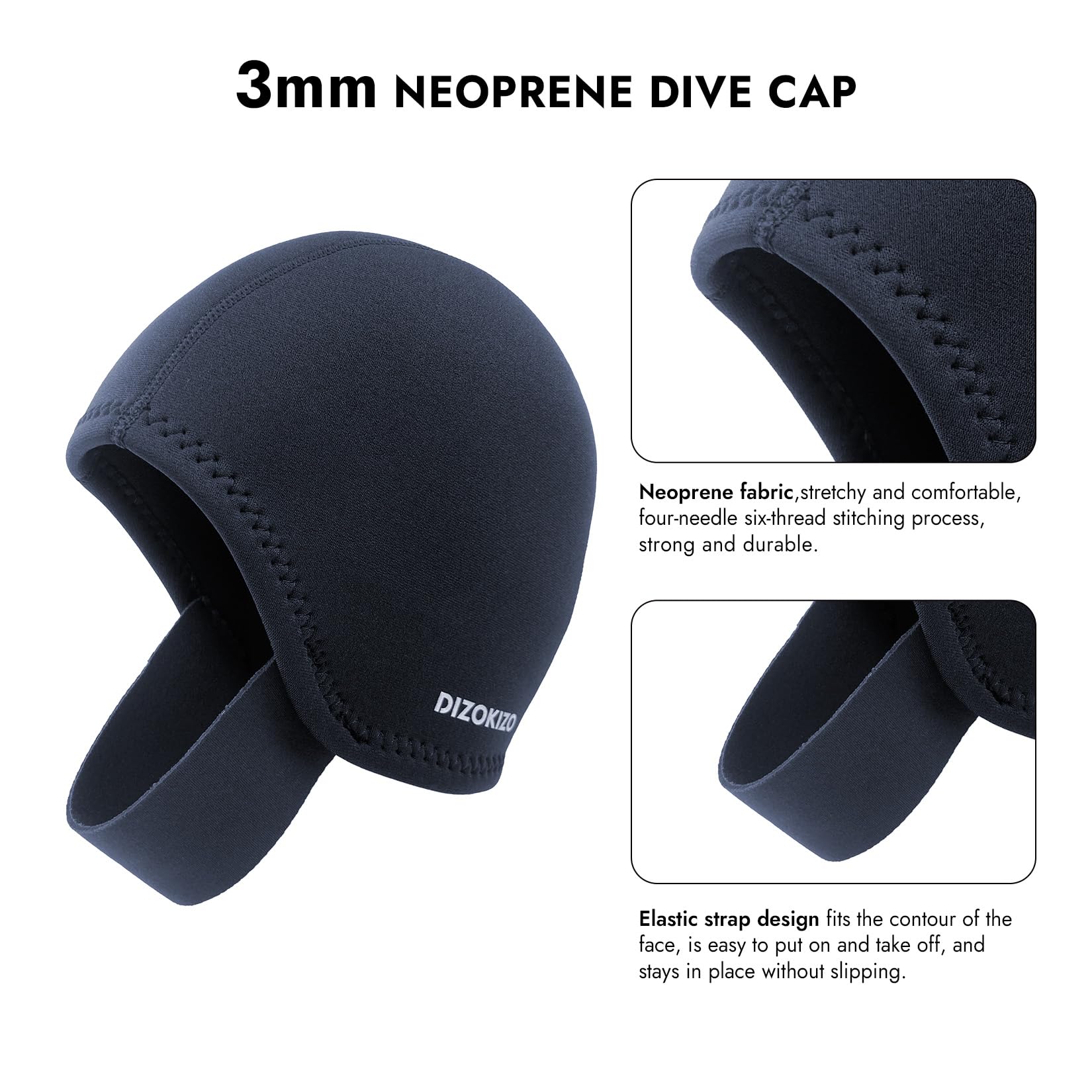 Bonnet de plongée Thermique en néoprène pour Homme et Femme avec mentonnières, Couvre-Chef de plongée de 3 mm pour Sports Nautiques, plongée avec Tuba, Kayak, Voile