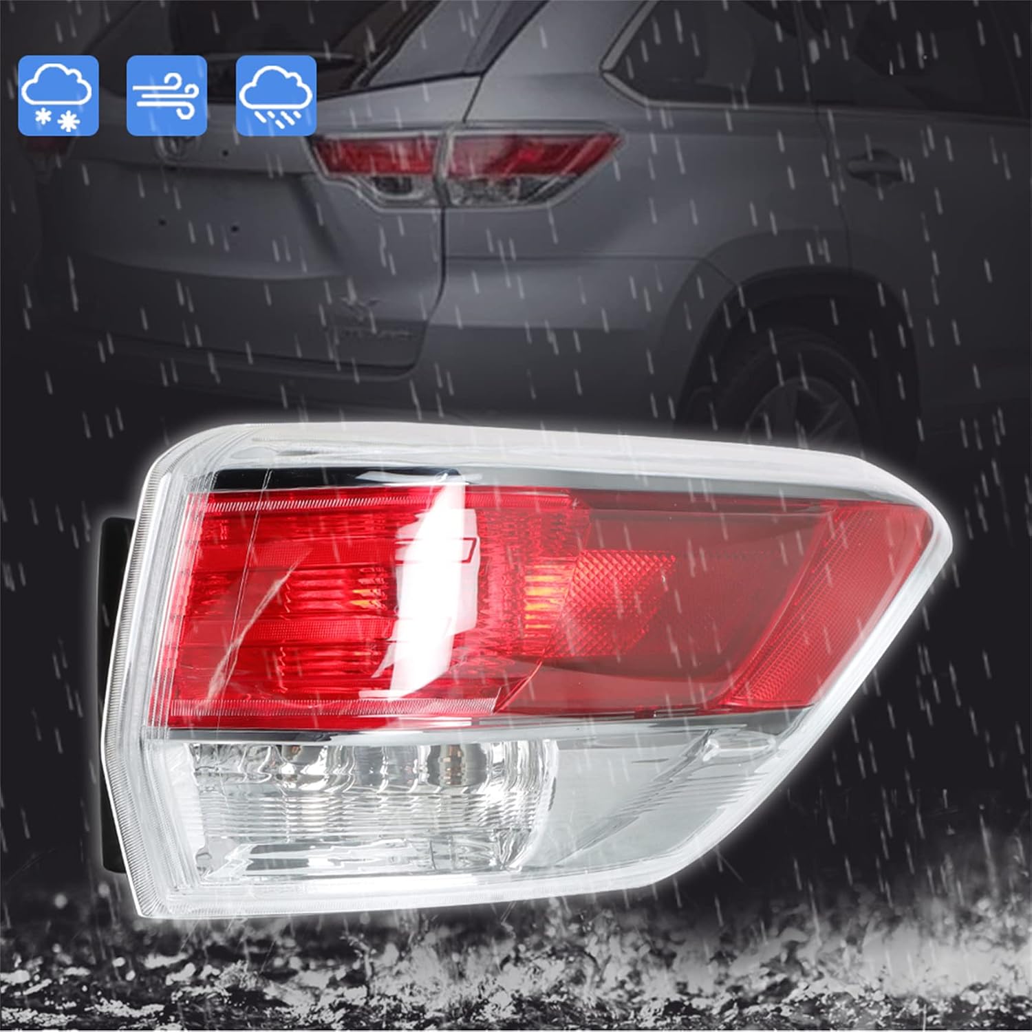 Silscvtt Rear Brake Outer Tail Light Assembly Replacement for Toyota Highlander 2014-2016 Right Passenger Side Tail Lamp 81550-0E100 TO2805120