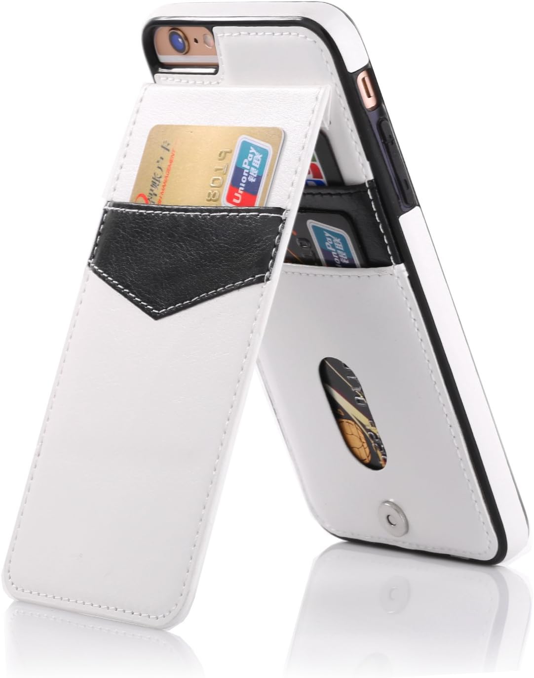 OT ONETOP iPhone 6S Case with Card Holder, Premium PU Leather Kickstand Wallet Case for iPhone 6S 4.7 Inch(White)