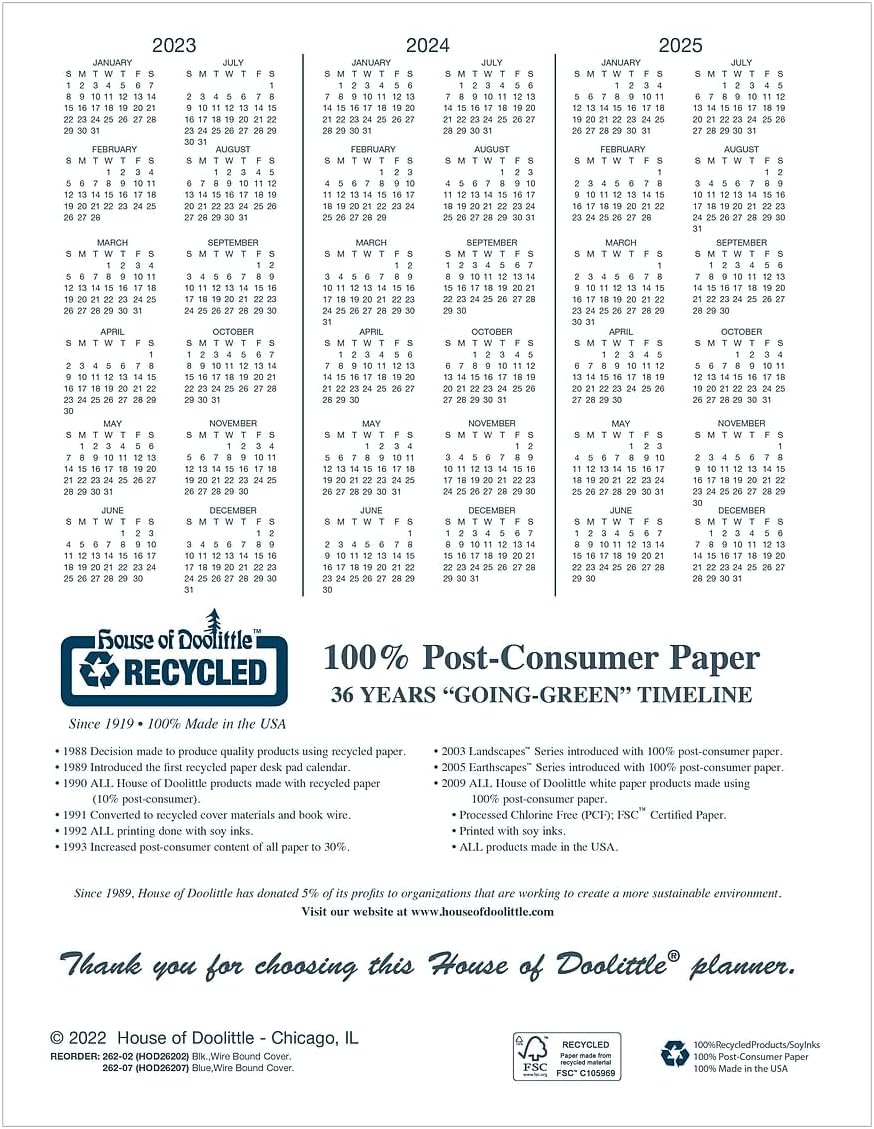 House of Doolittle 24-Month Recycled Ruled Monthly Planner, 11 x 8.5, Black Cover, 24-Month (Jan to Dec): 2023 to 2024