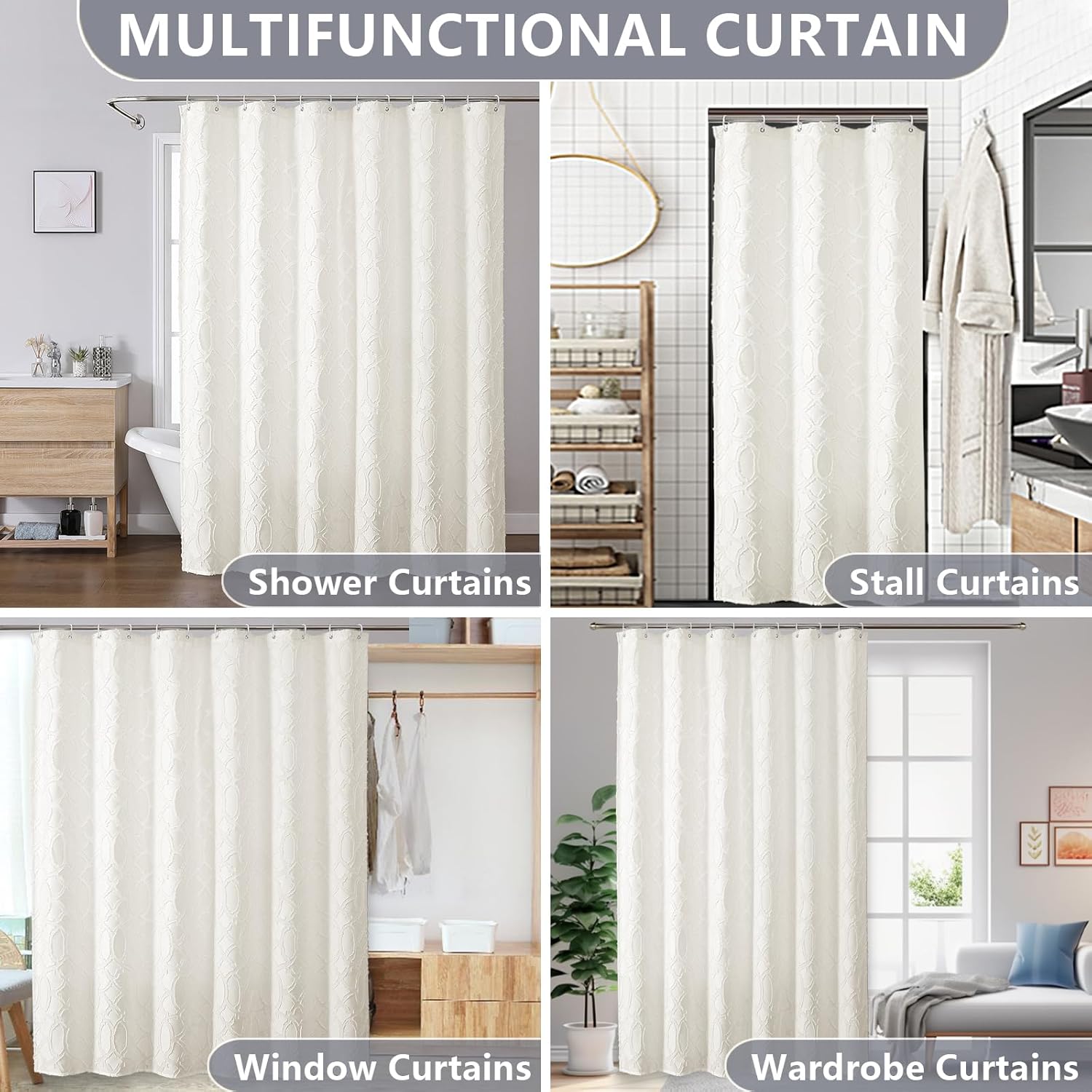 Simplebrand Beige Shower Curtains for Bathroom 72x72 Inches, Jacquard Geometric Fabric Shower Curtains, Boho Hotel Spa Luxury Bath Shower Curtain Set, Machine Washable Bathroom Shower Curtain