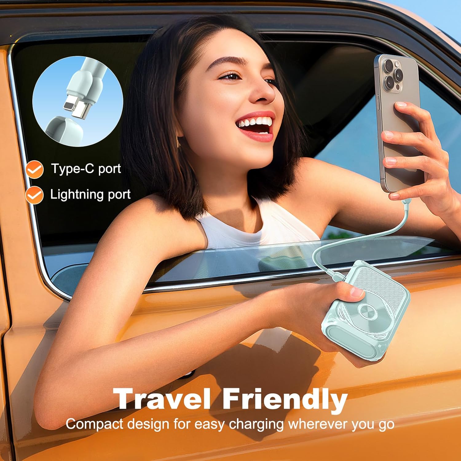 SEANCHEER P05 Portable Charger, Magnetic Power Bank, Small PowerBank, Battery Pack10000mAh Travel Essentials Fast Charging with Built in Cable, Foldable Wall Plug for iPhone,Samsung,Andriod (Green)