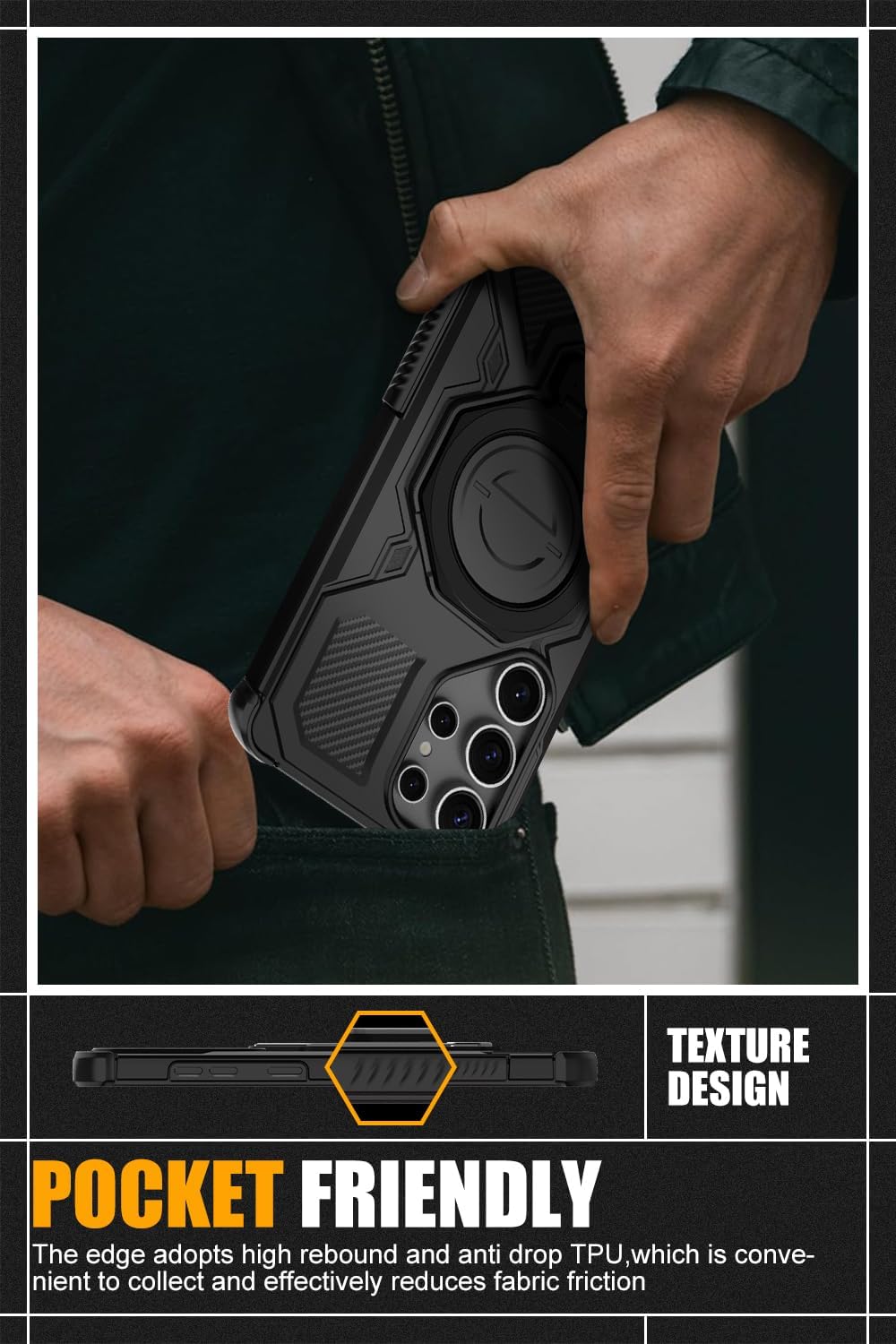 for Samsung Galaxy S25 Ultra Case with Tempered Glass Screen Protector, Heavy Duty Military Grade Shockproof Protective Cover 360° Ring Magnetic Kickstand Cell Phone Case for Samsung S25 Ultra (Black) - Image 6