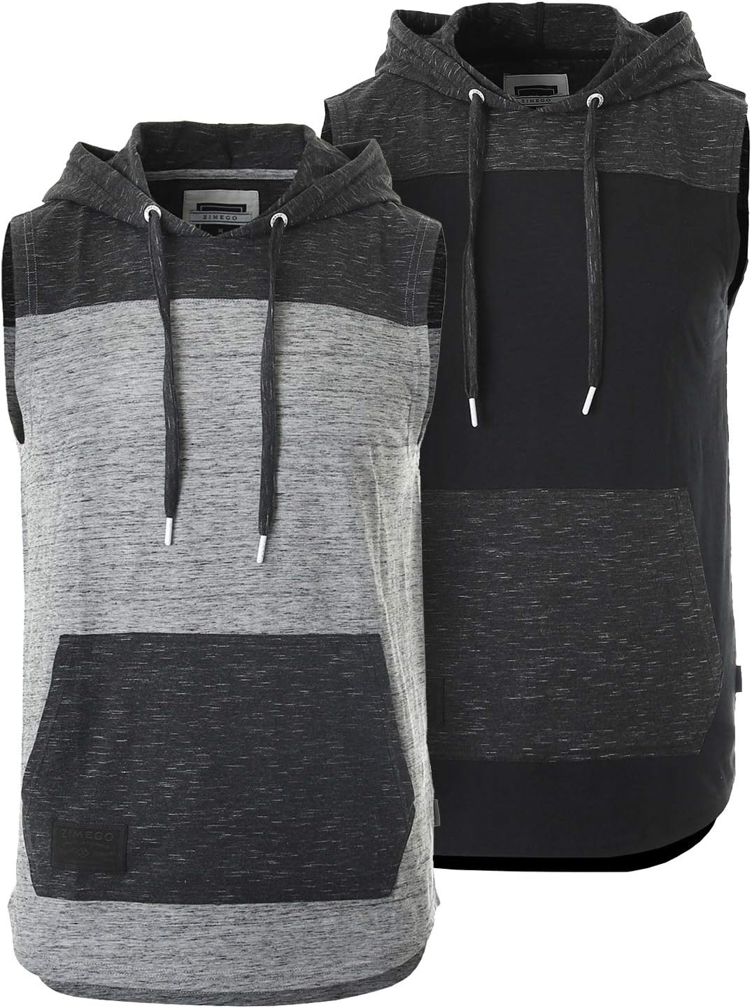 ZIMEGO Men's Color Block Sleeveless Pullover Kangaroo Pocket Workout Hooded Tank
