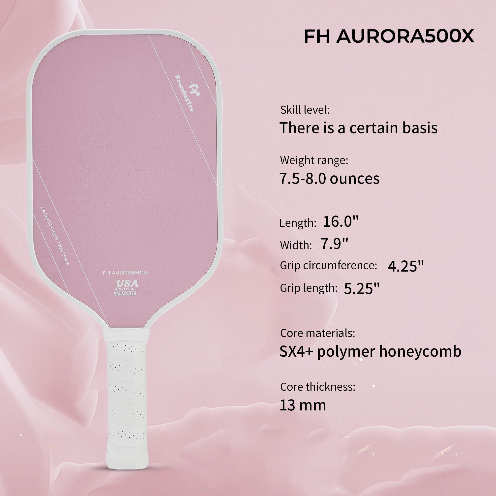 FH-500 T700 Pickleball Racket, 14MM Thick Two-Handed Offensive Pickleball Racket, Speed and Control (Pink)