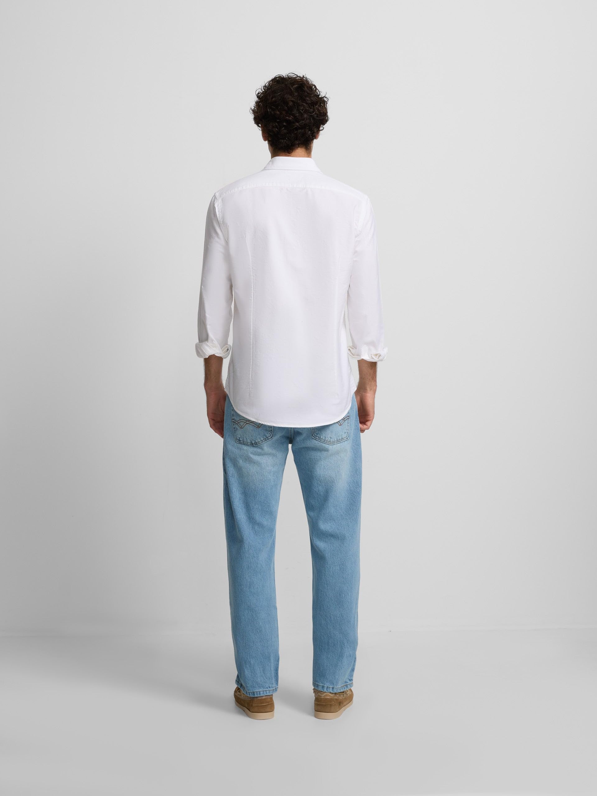 SILBON Camisa Sport Oxford Cutaway Manga Larga para Hombre
