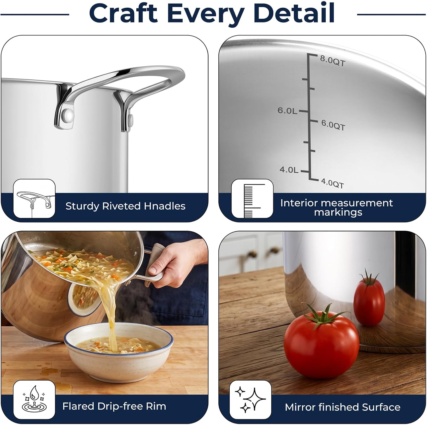 E-far 8QT Stainless Steel Stock Pot with Lid, Induction Cooking Pot