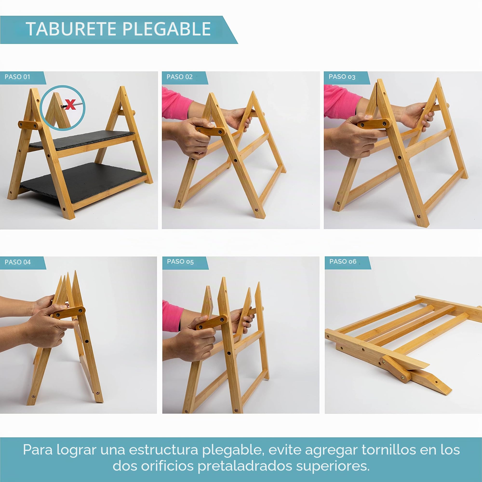 HEFTMAN Soporte Bandeja Pasteles Pizarra de 2 Niveles - Bandeja Pisos Rústica Plegable - Negra/Madera Tablas para Picoteo para Sushi, Postre, Pasteles, Queso, Tapas, Carnes, Antipasti (32 cm x 41 cm)