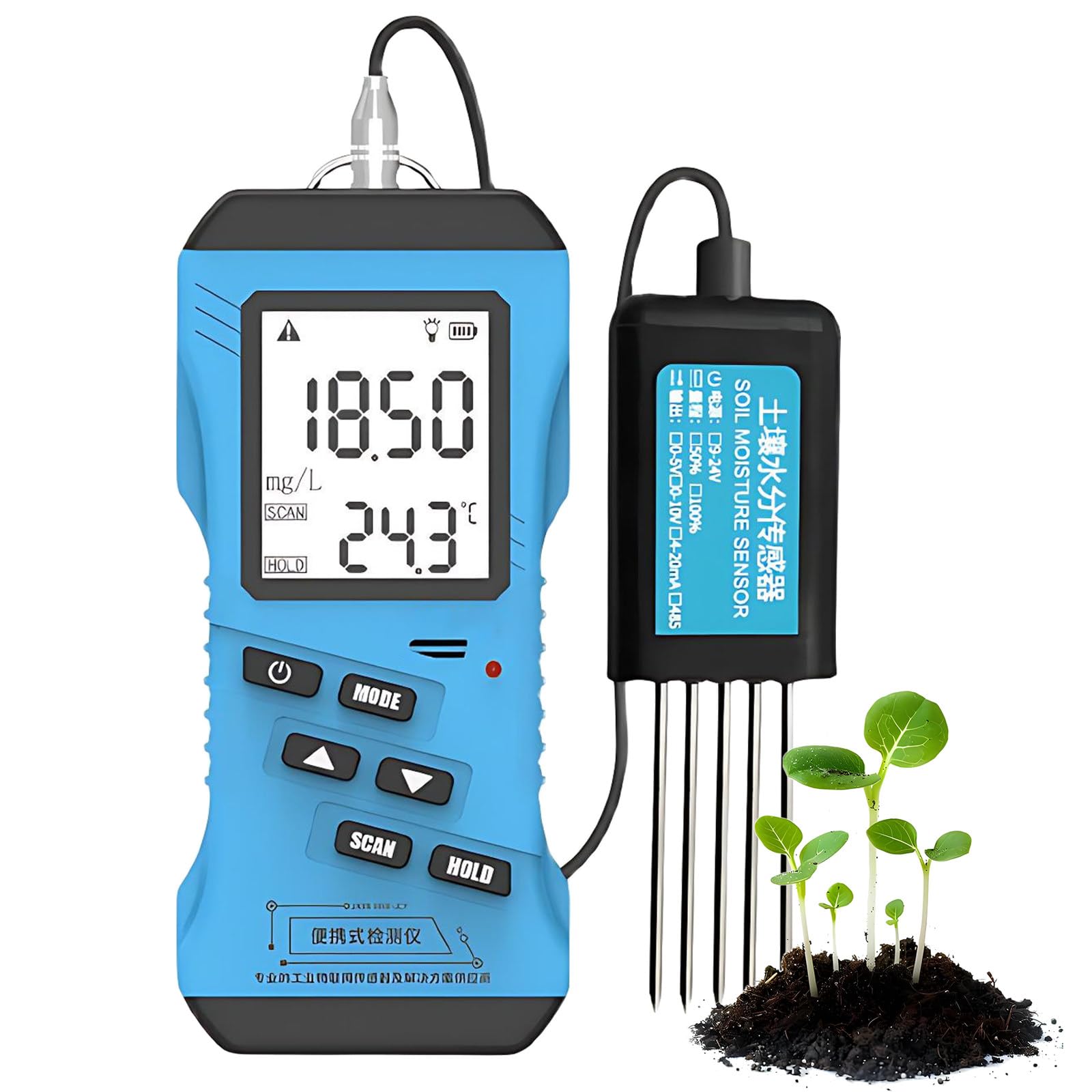 Misuratore Digitale del Terreno 7 in 1, Rilevatore di PH, NPK, EC, umidità e Temperatura, Rilevamento Rapido in 3 S, Strumento di Analisi del Terreno per Casa, Giardino, Fattoria
