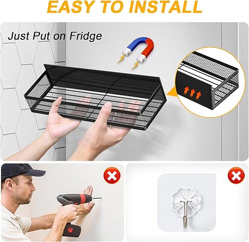 Miniatura 3 de Doitsf Estante magnético para especias para refrigerador con estante de 8 ganchos, paquete de 3, estante de refrigerador a prueba de óxido para