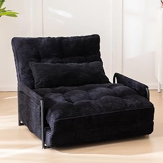MAXYOYO Adjustable Floor Sofa Couch with Pillow, Multi-Functional Bean Bag Bed, 5-Position Foldable Lazy Sofa Sleeper Bed with Armrest, Versatile Floor Seating for Reading Gaming, Black, Single
