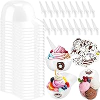 Vista 11 de MEEZY Juego de 50 cuencos de helado para casco de béisbol con 25 mini tazas de postre y 25 cucharas, gorra de béisbol reutilizable de 8 onzas