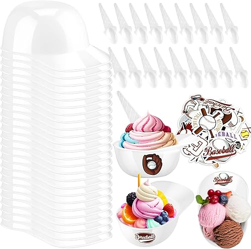 Miniatura 11 de MEEZY Juego de 50 cuencos de helado para casco de béisbol con 25 mini tazas de postre y 25 cucharas, gorra de béisbol reutilizable de 8 onzas