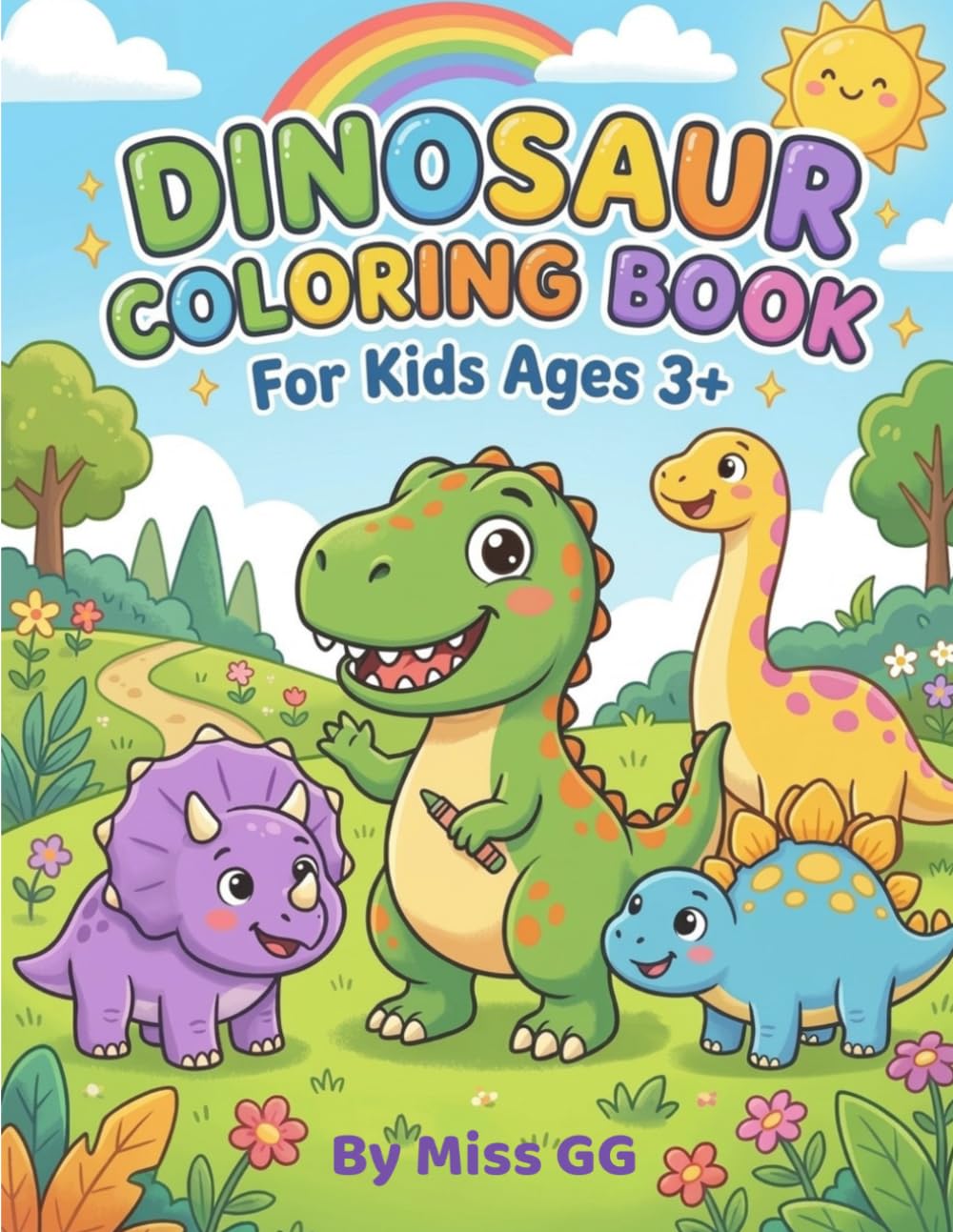 Dinosaur Coloring Book: For Kids Ages 3+ | Cute and Easy Dinosaur Coloring Pages