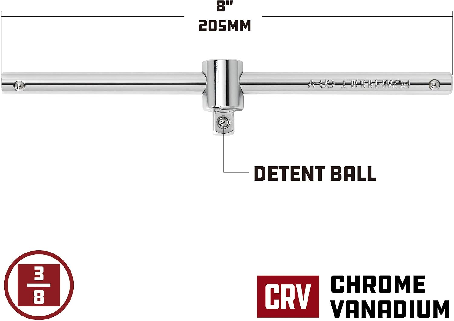 Powerbuilt 3/8-Inch Drive 8-Inch Sliding T-Bar, T-Handle Socket Wrench - 941508
