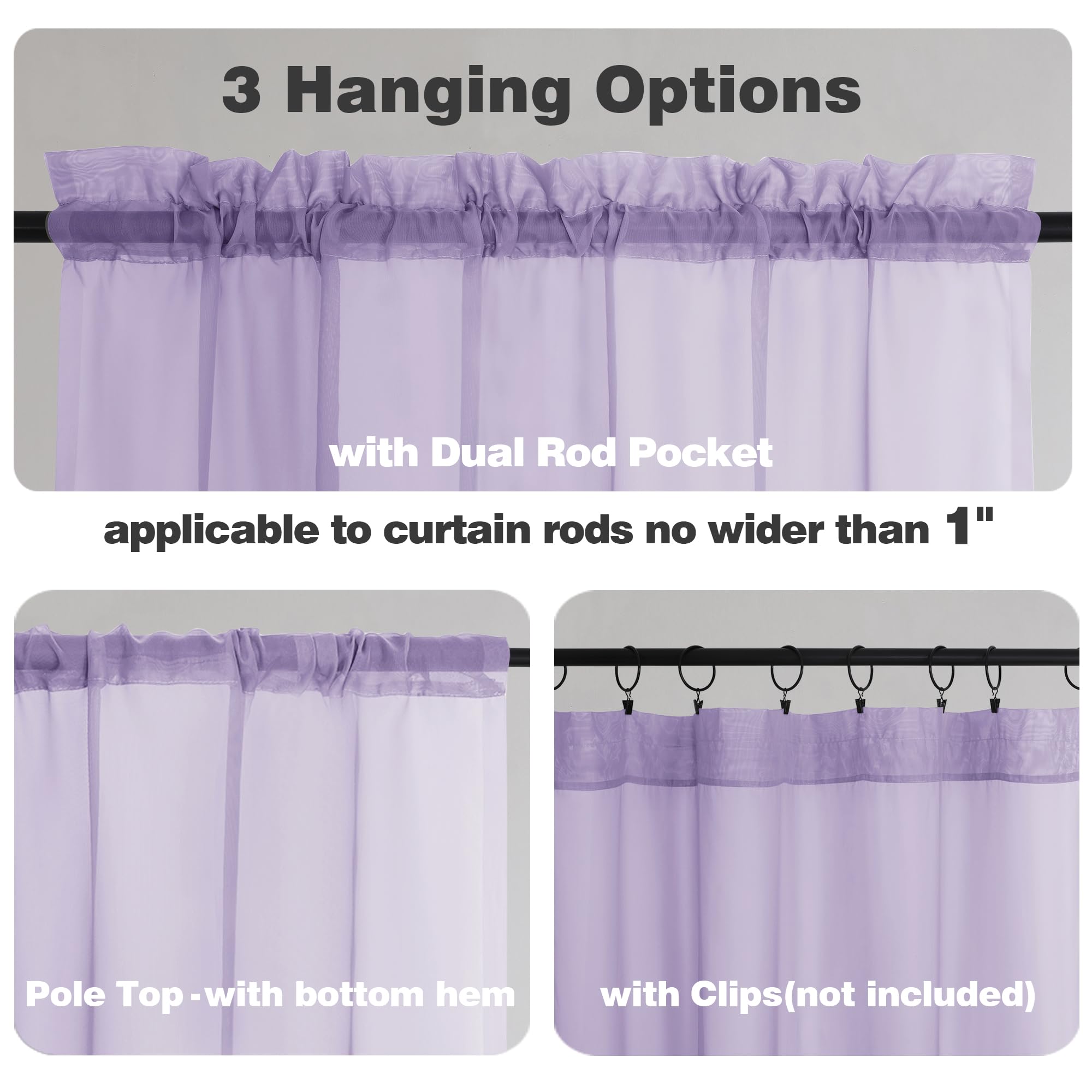 Chyhomenyc Lilac Sheer Curtains 54 Inch Long 2 Panels - Image 3