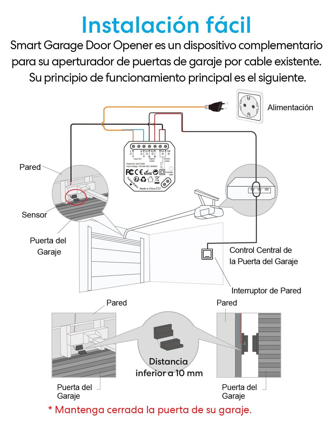 LoraTap Abridor de Puerta de Garaje Inteligente WiFi, Control Remoto de aplicación Smart Life y Control de Voz, Compatible con Alexa y Google Asistente