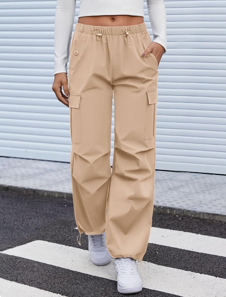 COPYLEAF Cargo Pants Women Elastic Waisted Parachute Hiking Pants
