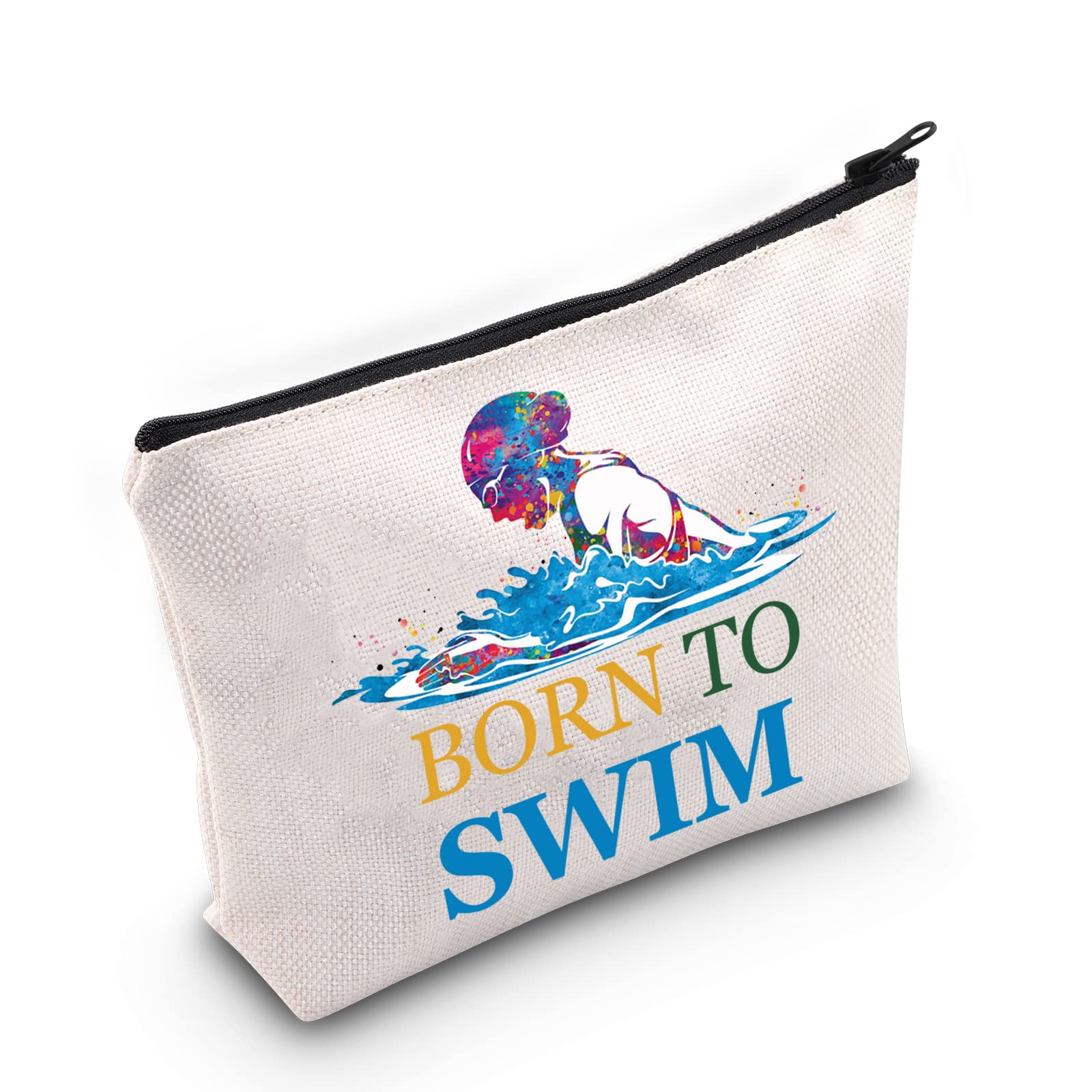 LEVLOSwimming Girls Cosmetic Make Up Bag Swimmer Gifts Idea Born To Swim Makeup Zipper Pouch Bag For Women Girls, Born To Swim, Cosmetic Bag