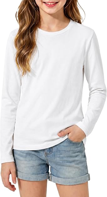 Girls Cotton Long/Short Sleeve T Shirts Casual Classic Top 3-14Y