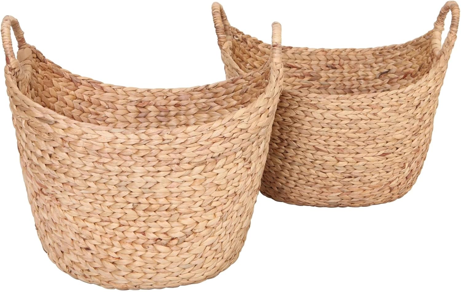 Natural Water Hyacinth Woven Storage Basket, Extra Large Boat Bin with Handles, 19x17x14 Inches, Decorative Organizer for Blankets, Toys, Magazines, Farmhouse Living Room Bedroom (Boat Shaped, 2)