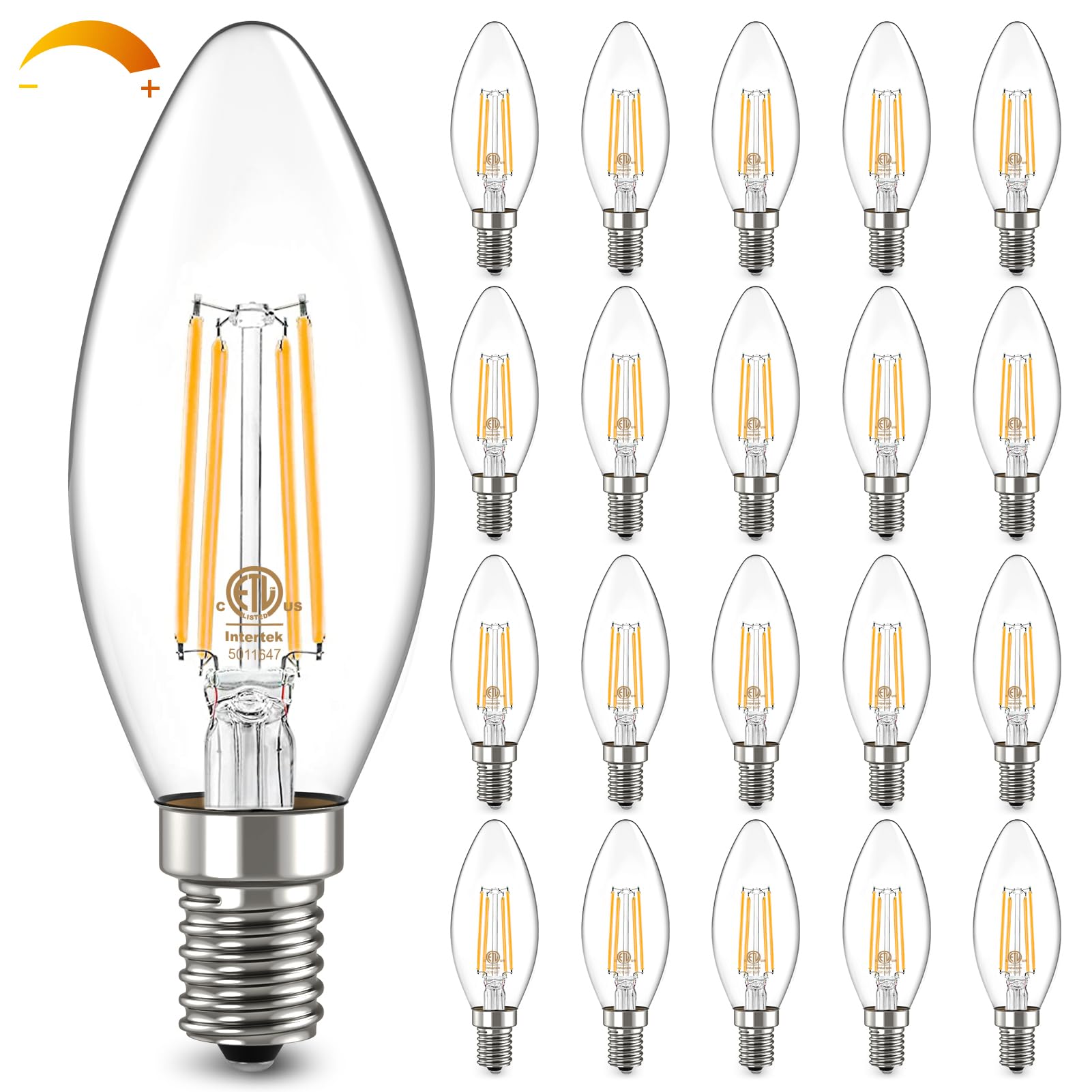 Volxon Candelabra Led Light Bulbs, E12 Led Bulb Dimmable 60W Equivalent, 550 Lumens, 3000K Warm White, B11/C35 Led Chandelier Light Bulbs, for Chandeliers, Ceiling Fan, Pendant, Pack of 20