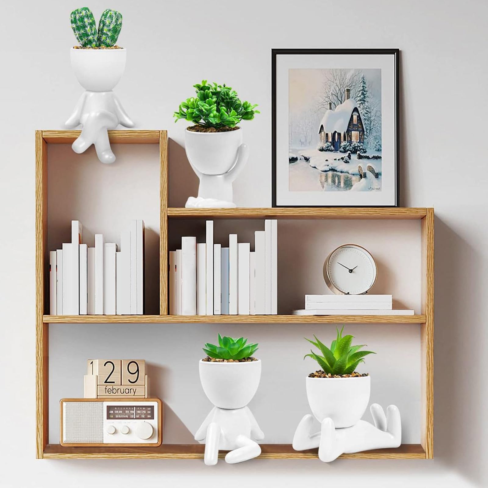 HERCHR 4 Confezioni Piante Finte Creative Piante Succulente Artificiali in Vasi in Ceramica a Forma Umana, Simpatiche Mini Piante Succulente Finte per Camera Bagno Casa Ufficio