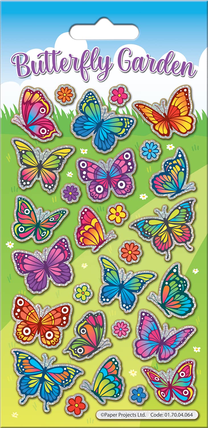 Butterfly Garden Sparkly Reusable Craft Stickers | Perfect for Craft Activities for Children and Adults | Reusable on Non-Porous Surfaces