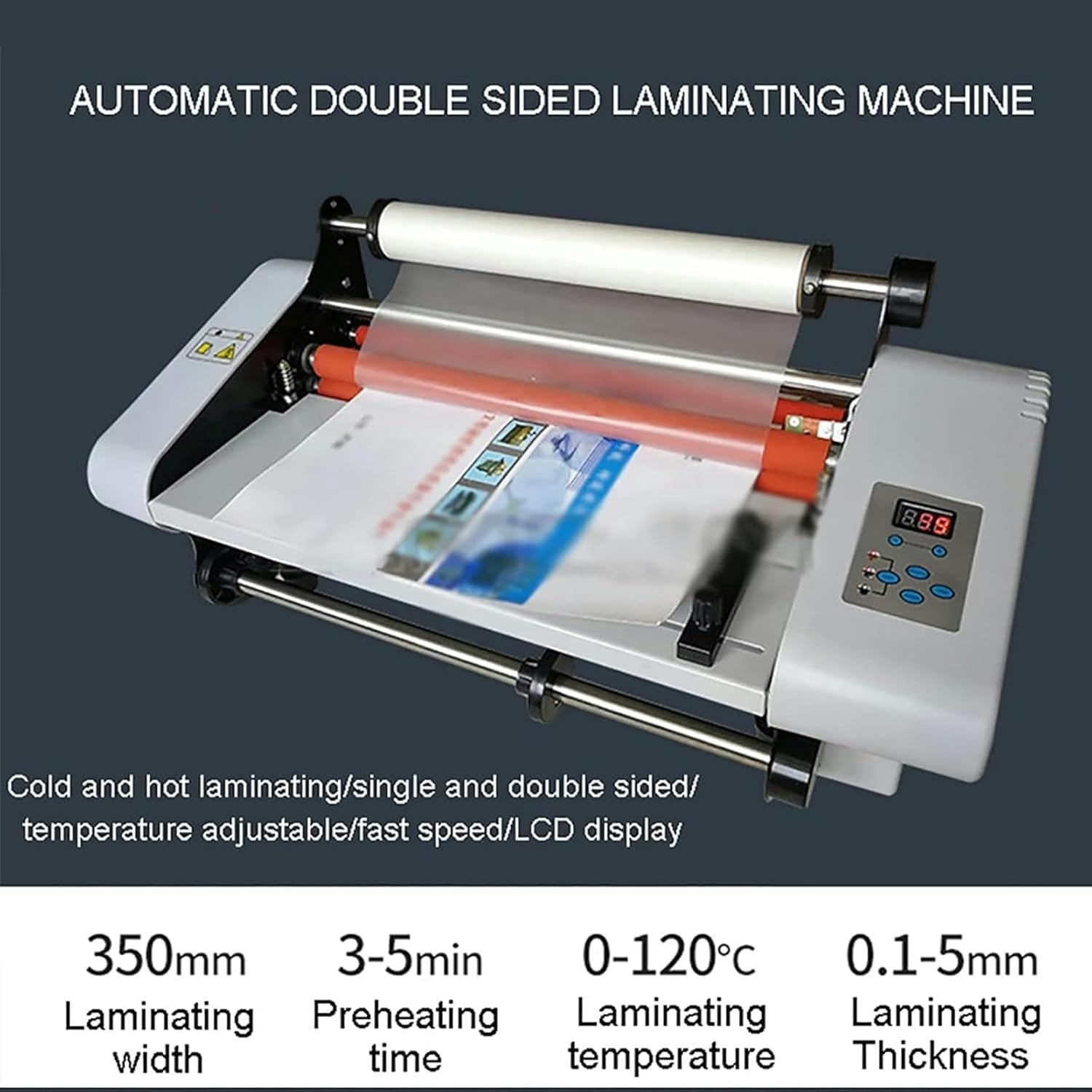 Electric Thermal Laminator Machines, Cold Roll Film Laminator with LCD Display, Adjustable Temperature, Fast Warm-Up, 0.1mm- 5mm Film Thickness, for Office, School~/