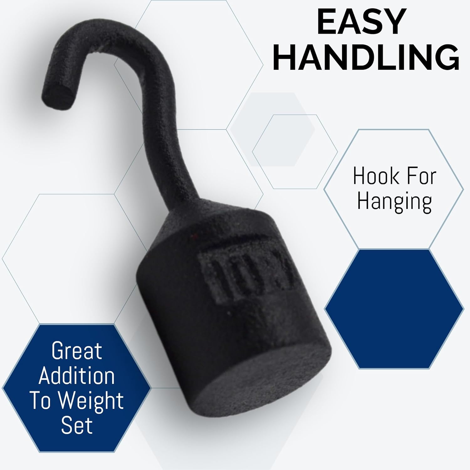 Eisco Labs - Hooked Weight 10-Pack, 10g Each - Iron, Cylindrical with Hook for Easy Lifting, Science Experiments, Physics, Scale Calibration, Measurement