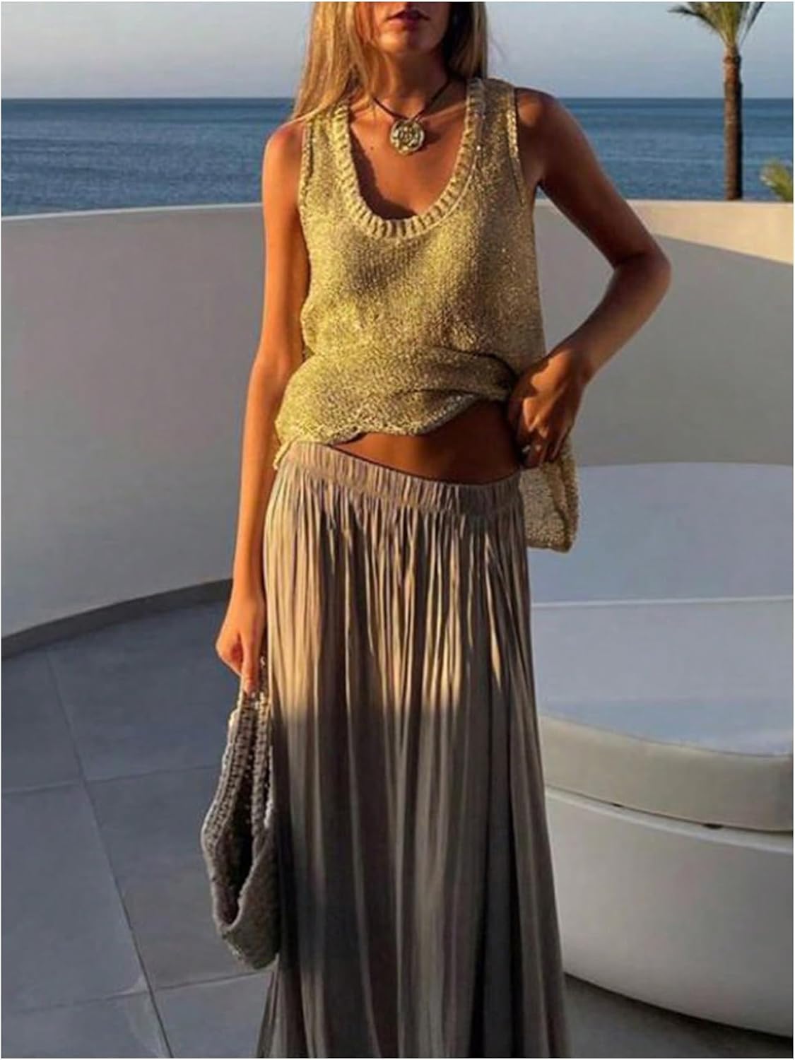 MakeMeChic Women's Crochet Sparkly Tops Summer Beach Vacation Tank Tops Sleeveless Sweater Vest - Image 5