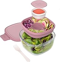 Vista 15 de Bentgo Glass Todo en Uno - Ensaladera Grande de 61 oz con Tapa, Bandeja Estilo Bento de 4 Compartimentos, Contenedor de Salsa de 3 oz y Tenedor