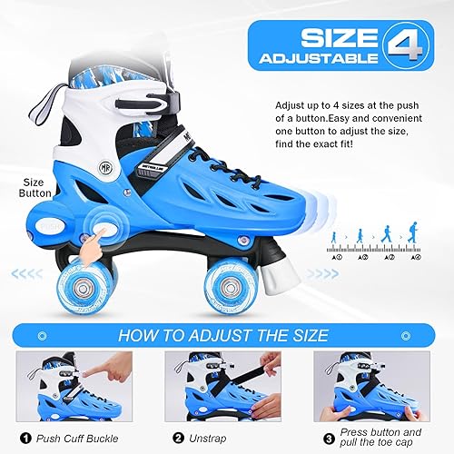 Miniatura 9 de METROLLER Patines de ruedas para niñas de 5 a 8 a 12 años y niños y adolescentes, 4 tamaños ajustables para niños pequeños con ruedas iluminadas,